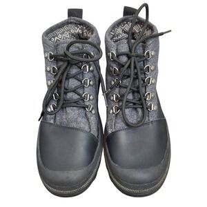 Toms Women's 9 Black Grey Wool Rubber Lace Up Lug Sole Waterproof Boots 140515